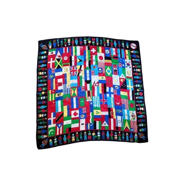Silk World Flags Children NO Diabetes 100% Silk Colorful Square Scarf - Picture 1 of 9